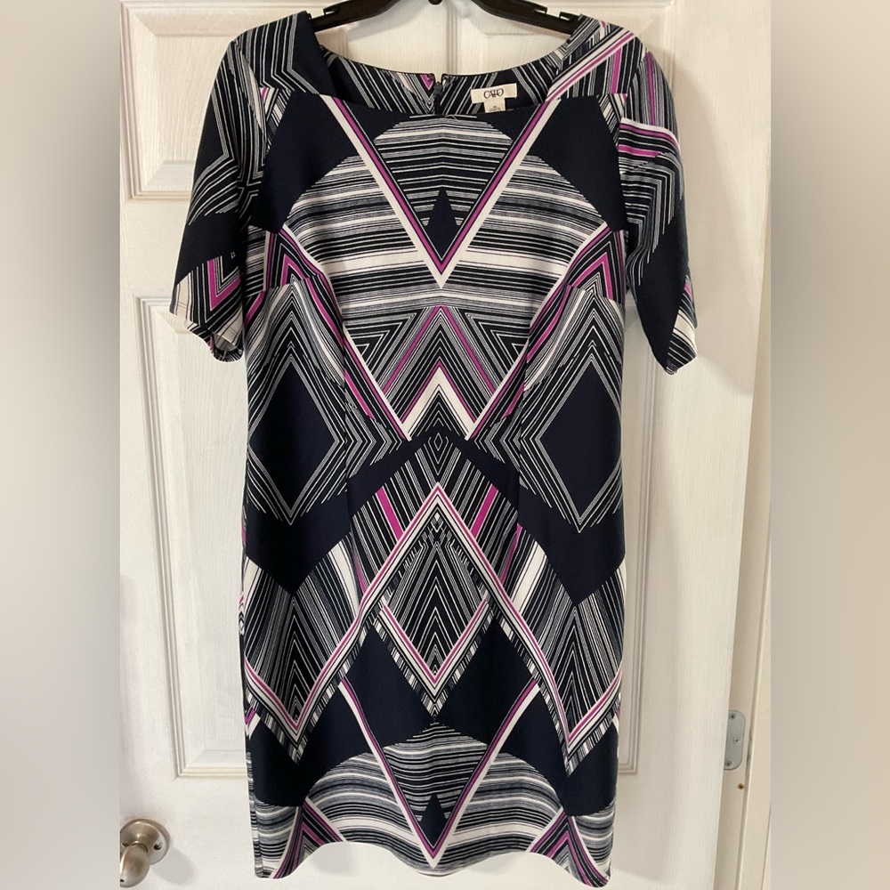 Cato Midi Dress Black White Red Diamond Design Short Sleeve Size 14